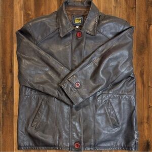 Vintage Real Leather Jacket – Made in Canada – XL– Brown Moto/Car Coat Style